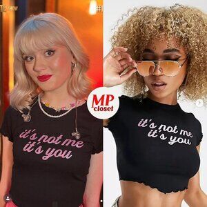 ASO Maisie Peters | ASOS Black Crop Top ‘it’s not me it’s you’
